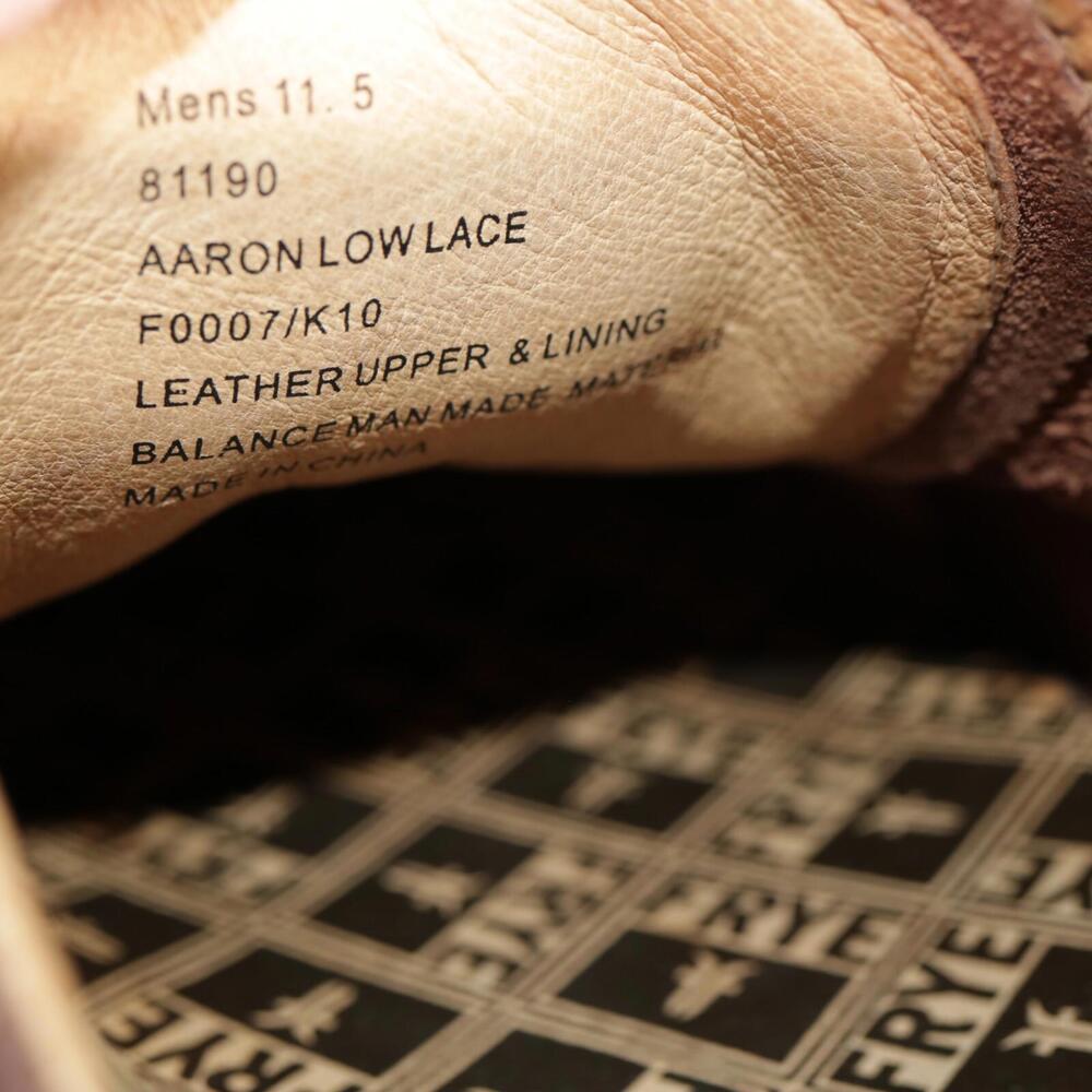 FRYE Mens Aaron Sneaker Size 11.5 Brown Leather Casual Shoes Low Lace Up Trainer - Picture 11 of 14